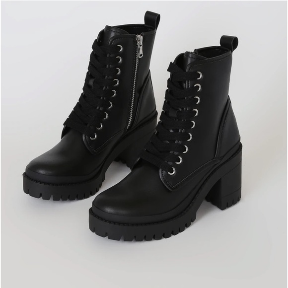 LIKE NEW Steve Madden GENUINE LEATHER Lace Up Black Combat Boots Sz 9 - Picture 3 of 4